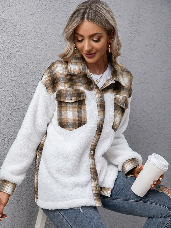Indie Plaid Soft Sleeves Snap Jacket
 Indie Plaid Soft Sleeves Snap Jacket