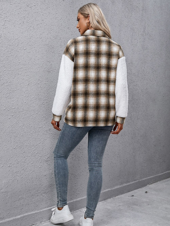 Indie Plaid Soft Sleeves Snap Jacket
 Indie Plaid Soft Sleeves Snap Jacket
