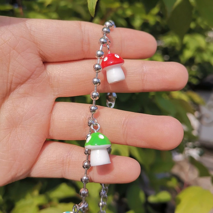 Goblincore mushroom necklace and bracelet