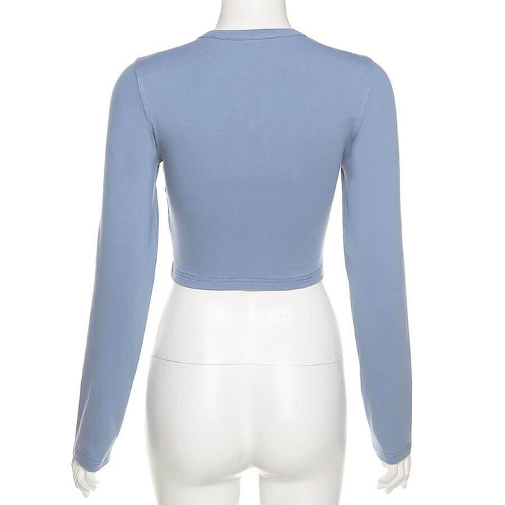 Y2k aesthetic style blue crop top with lace details Y2k aesthetic style blue crop top with lace details