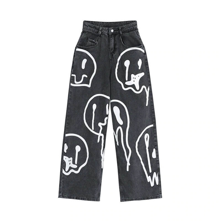 Ghost print loose black denim pants Ghost print loose black denim pants