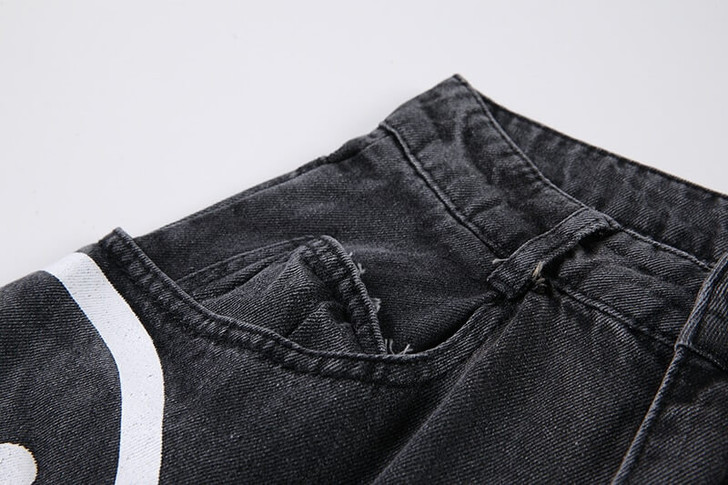 Ghost print loose black denim pants Ghost print loose black denim pants