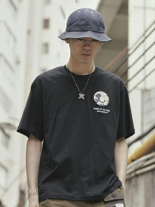 law of nature black tee with an image of a cat drowning in the ocean