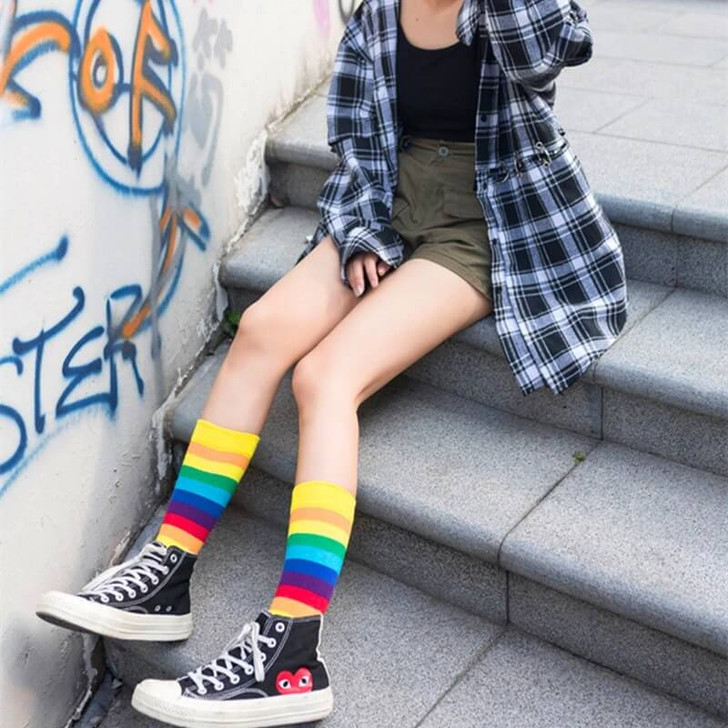 full rainbow striped long unisex socks