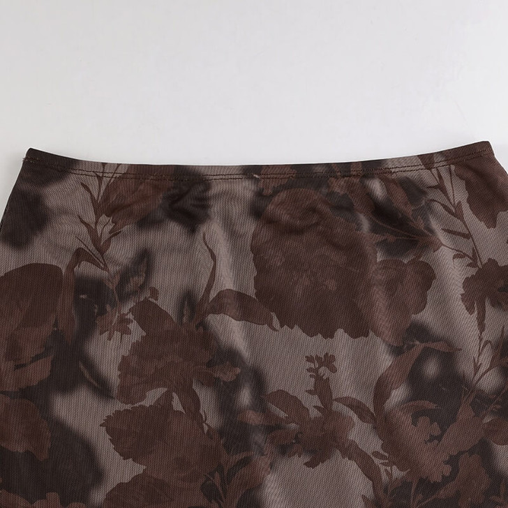 Fairy grunge floral brown midi skirt