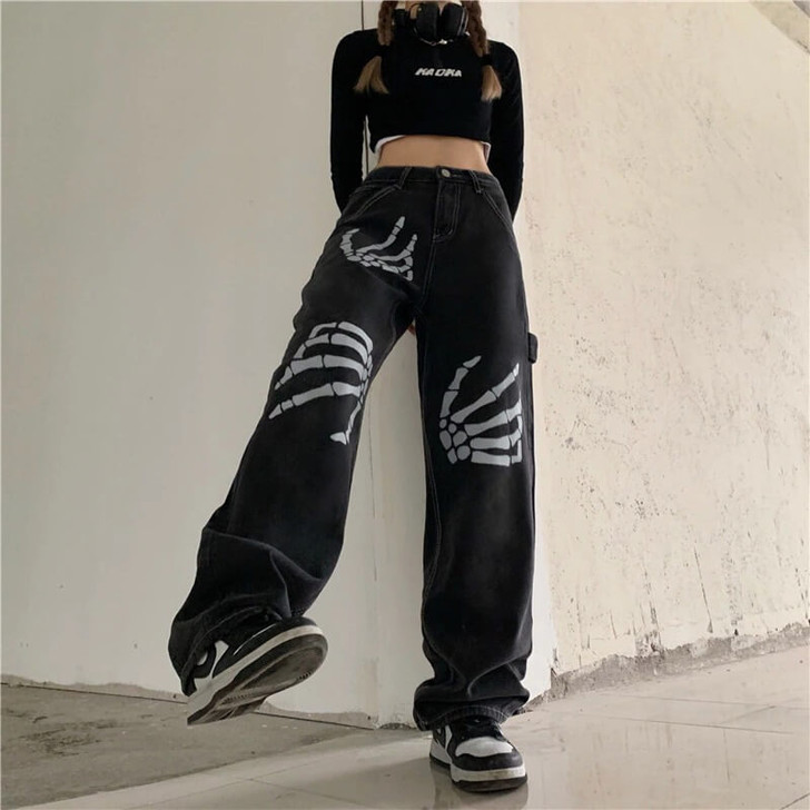 Y2k Skeleton Hands Denim Pants Y2k Skeleton Hands Denim Pants