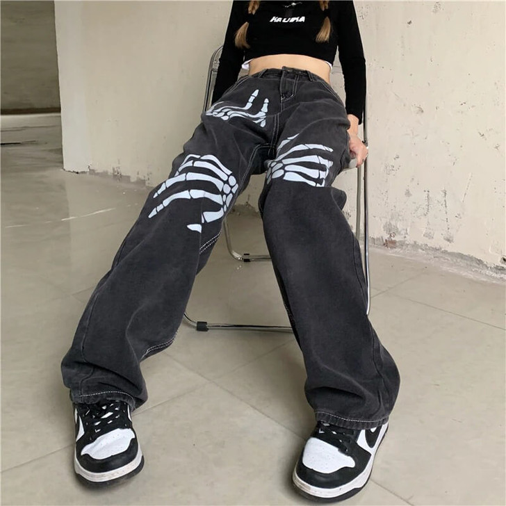 Y2k Skeleton Hands Denim Pants Y2k Skeleton Hands Denim Pants