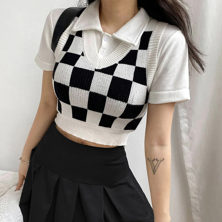 Grunge Argyle Print Crop Top Grunge Argyle Print Crop Top