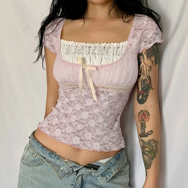 Coquette Aesthetic Lace Top - Cosmique Studio