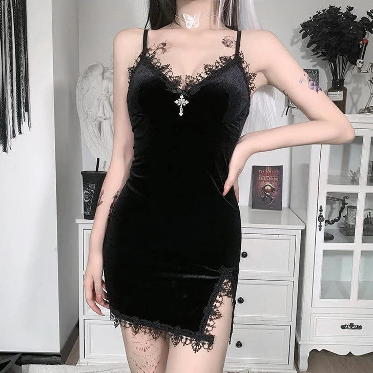 Gothic Lace Slit Mini Dress Gothic Lace Slit Mini Dress