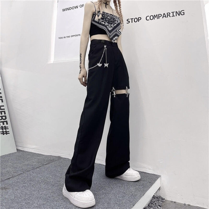 Edgy Style Hollow-Out Pants - Cosmique Studio