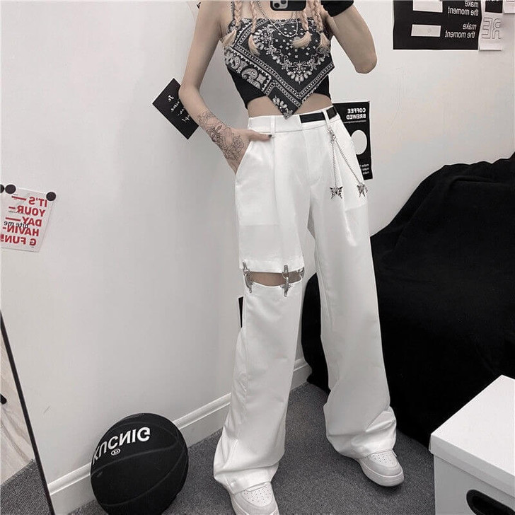 Edgy Style Hollow-out Pants Edgy Style Hollow-out Pants