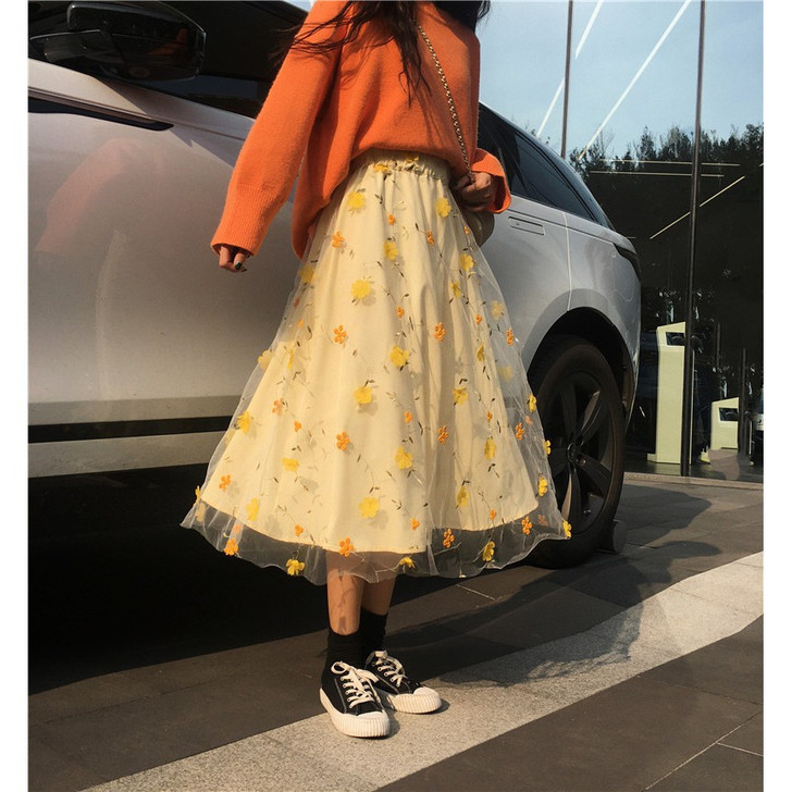 Floral Printed High Waist Mesh Skirt Floral Printed High Waist Mesh Skirt