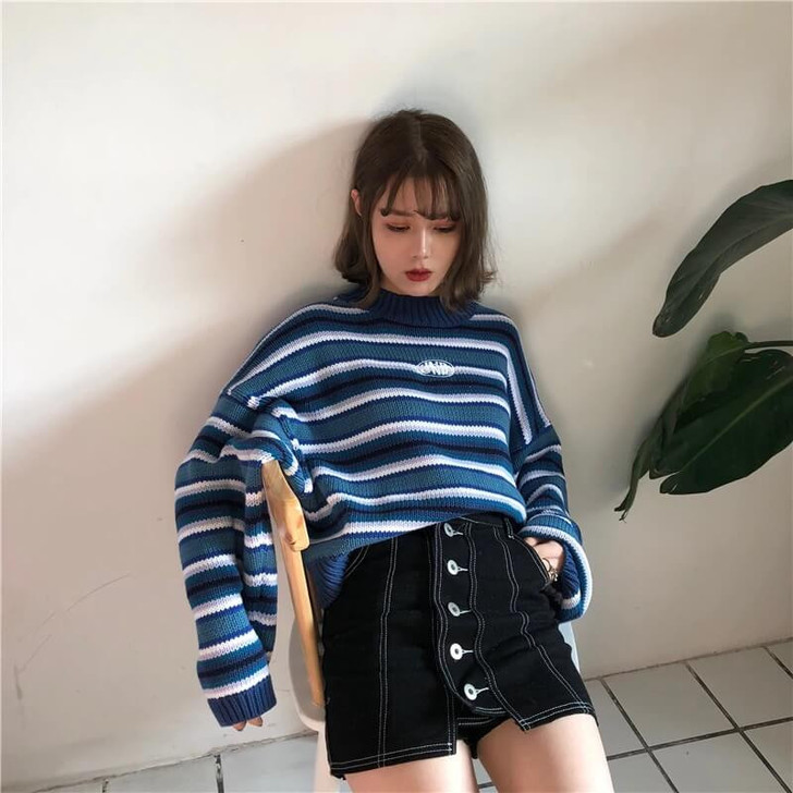 Knitted Oversized Blue Sweater Knitted Oversized Blue Sweater