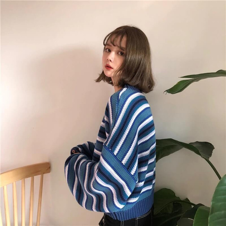 Knitted Oversized Blue Sweater Knitted Oversized Blue Sweater