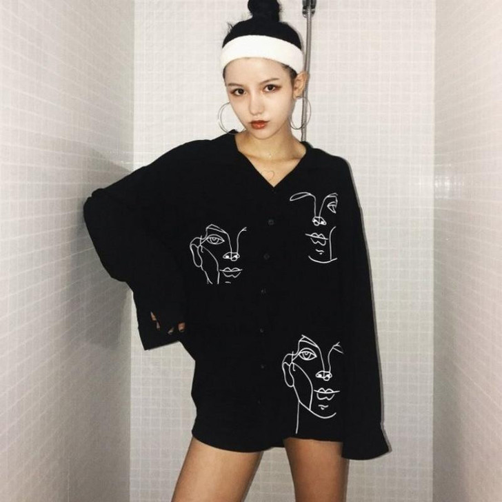 Line Art Face Blouse Line Art Face Blouse