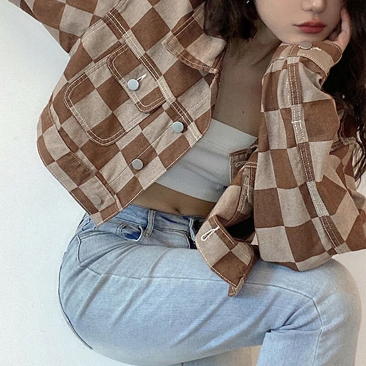 Y2k Plaid Denim Jacket