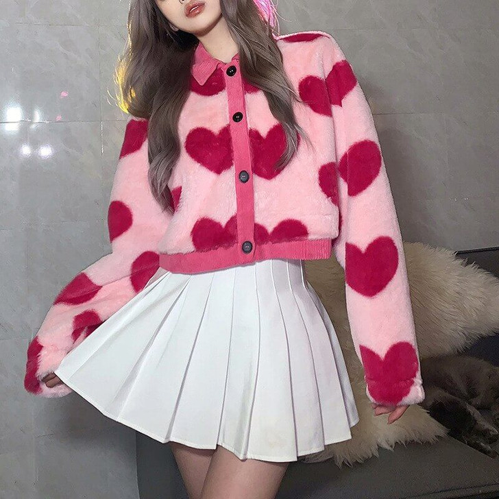 Soft Girl Pink Heart Cardigan