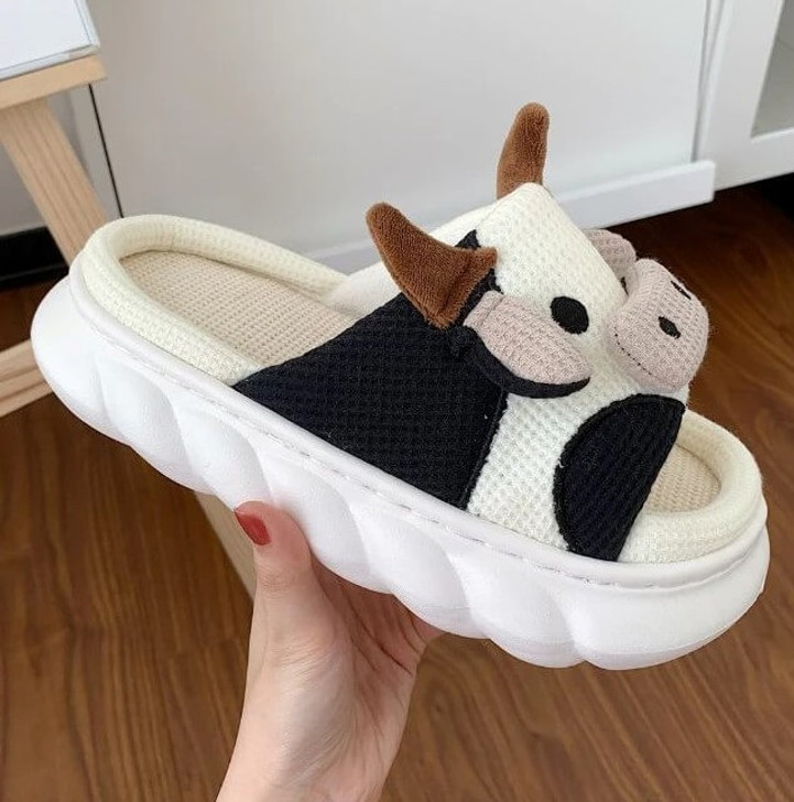 Linen Cow Print Slippers Linen Cow Print Slippers