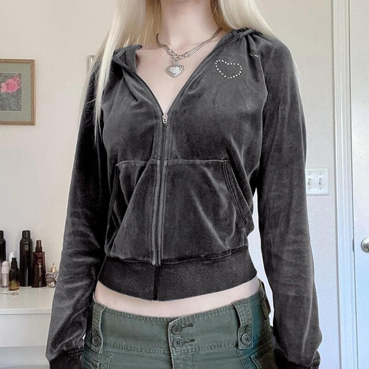 Y2K Velvety Zipper Hoodie
