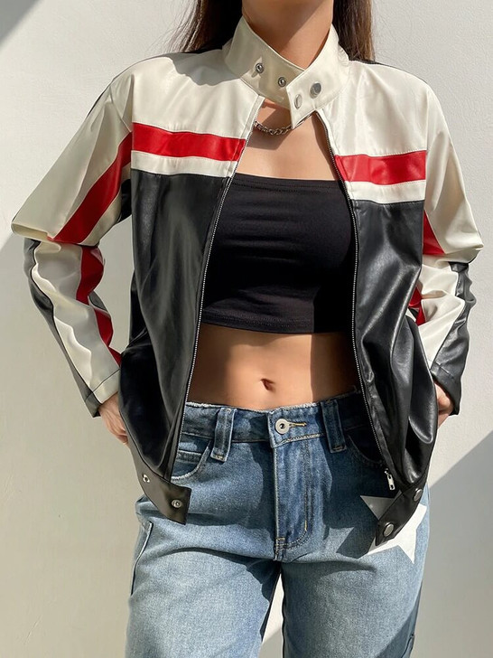 Stylish Stripe Biker Jacket