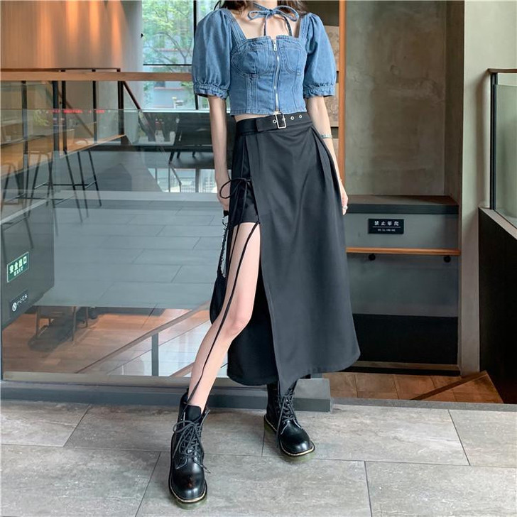GRUNGE IRREGULAR MIDI SKIRT - Cosmique Studio - Aesthetic Outfits GRUNGE IRREGULAR MIDI SKIRT - Cosmique Studio - Aesthetic Outfits