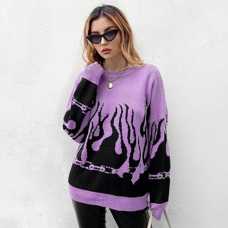 HARAJUKU FIRE STYLE KNITTED SWEATER-Cosmique Studio-aesthetic-clothing-store