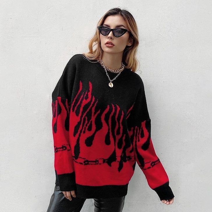 HARAJUKU FIRE STYLE KNITTED SWEATER-Cosmique Studio-aesthetic-clothing-store