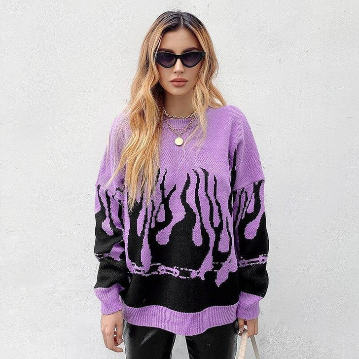HARAJUKU FIRE STYLE KNITTED SWEATER-Cosmique Studio-aesthetic-clothing-store
