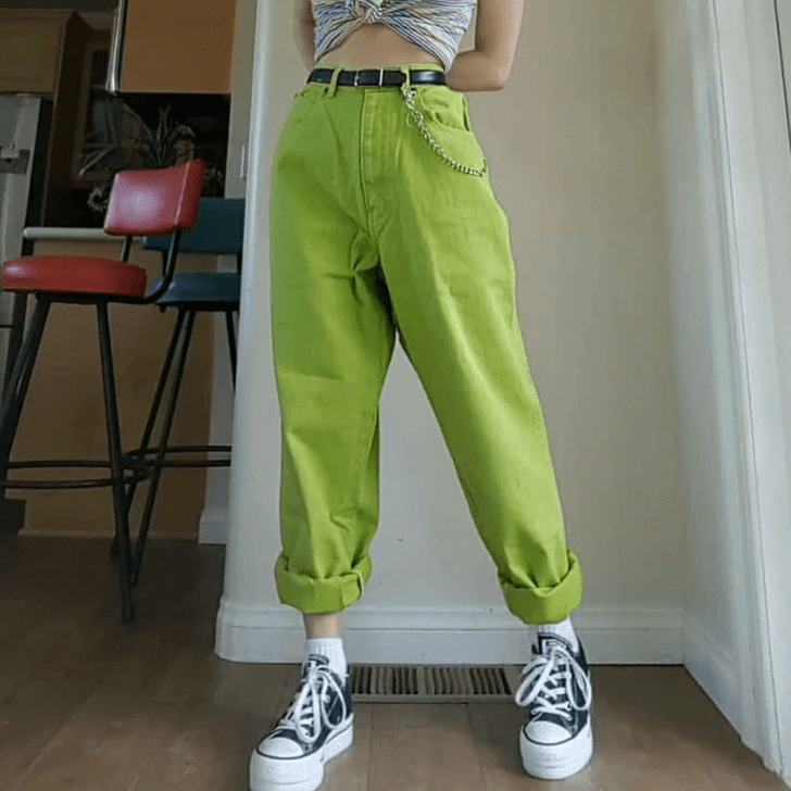 90S AESTHETIC VINTAGE SOLID GREEN PANTS-Cosmique Studio-Aesthetic Clothing Store