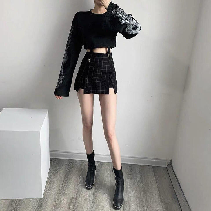 HARAJUKU LONG SLEEVE GOTHIC CROP TOP-Cosmique Studio-Aesthetic-Egirl-Grunge-Clothing HARAJUKU LONG SLEEVE GOTHIC CROP TOP-Cosmique Studio-Aesthetic-Egirl-Grunge-Clothing