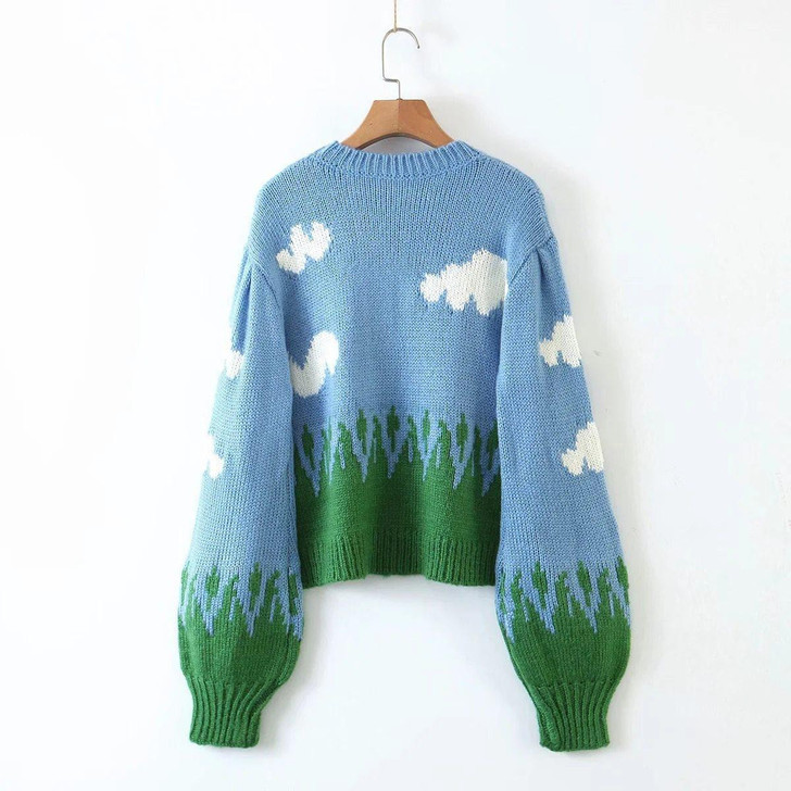 CLOUDS KNITTED CROP SWEATER-Cosmique Studio-aesthetic-clothing-store CLOUDS KNITTED CROP SWEATER-Cosmique Studio-aesthetic-clothing-store