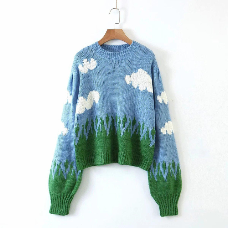 CLOUDS KNITTED CROP SWEATER-Cosmique Studio-aesthetic-clothing-store CLOUDS KNITTED CROP SWEATER-Cosmique Studio-aesthetic-clothing-store