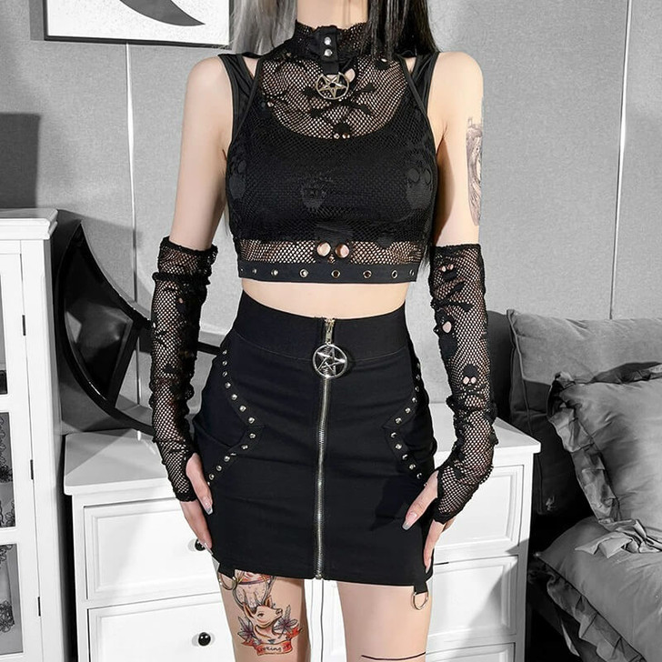 Egirl Skeleton Fishnet Crop Top - Cosmique Studio