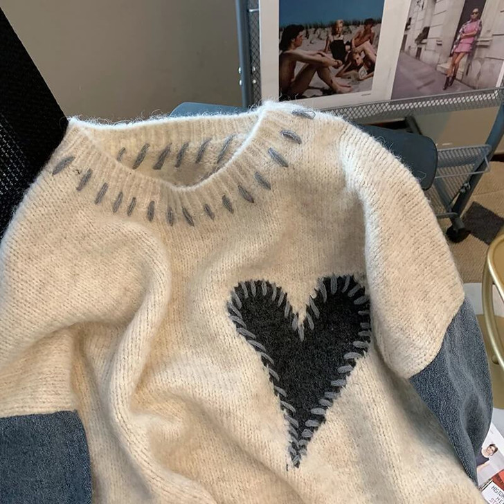 Y2k Heart Knitted Cozy Sweater - Cosmique Studio