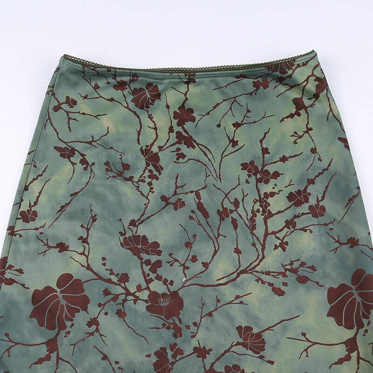 Goblincore Floral Midi Skirt