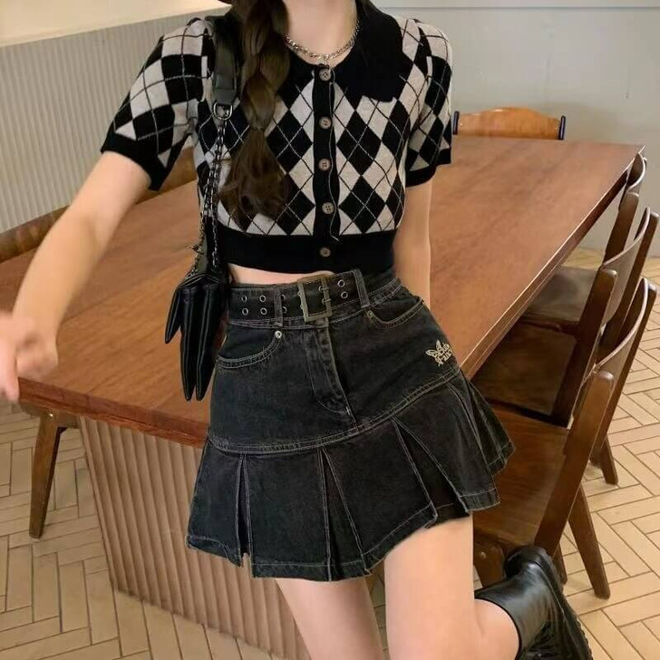 Y2k Pleated Denim Mini Skirt Y2k Pleated Denim Mini Skirt