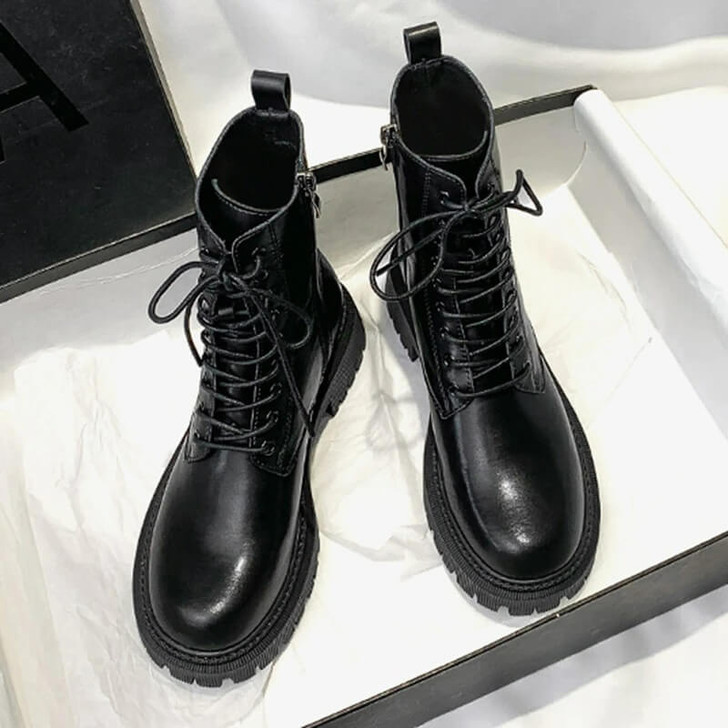 Academia Pu Leather Ankle Boots - Cosmique Studio