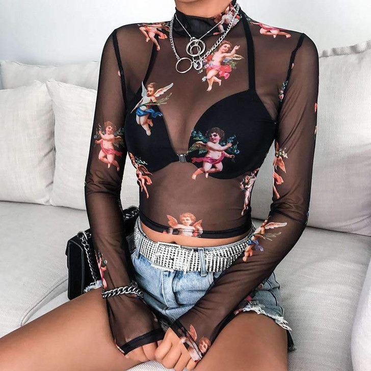 transparent angel mesh black tee for grunge, angelcore, and art hoe aesthetics transparent angel mesh black tee for grunge, angelcore, and art hoe aesthetics