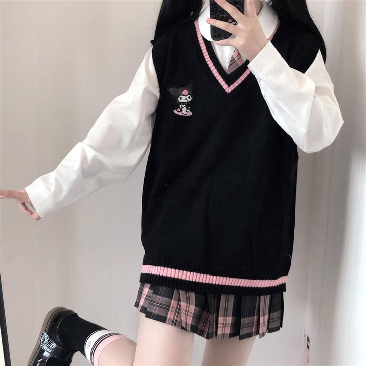 Sanrio aesthetic character kuromi printed knitted sweater vest Sanrio aesthetic character kuromi printed knitted sweater vest