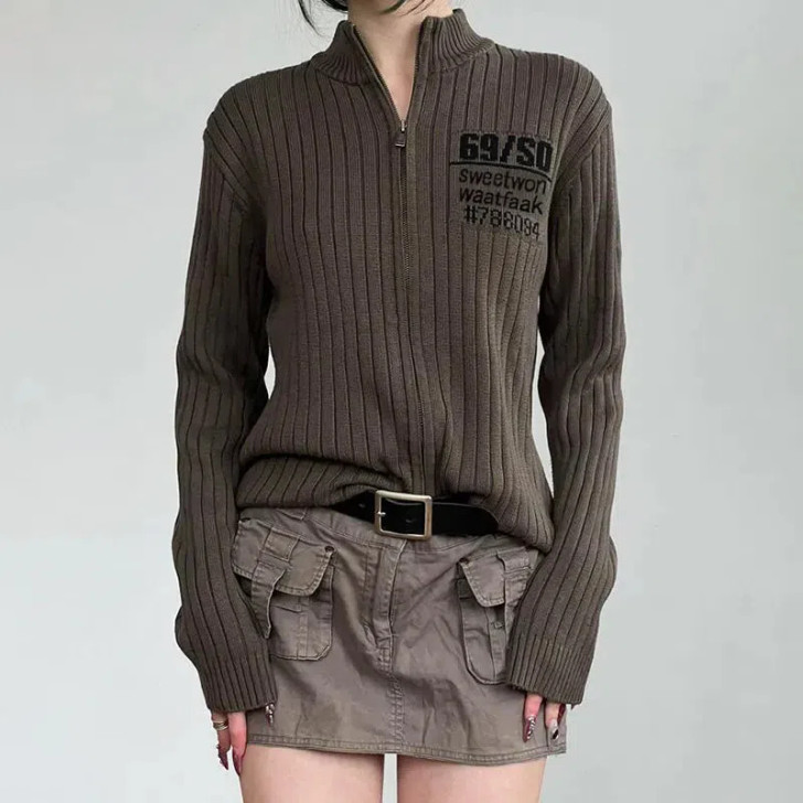 Grunge Zip-Up Slim Cardigan Jacket Grunge Zip-Up Slim Cardigan Jacket