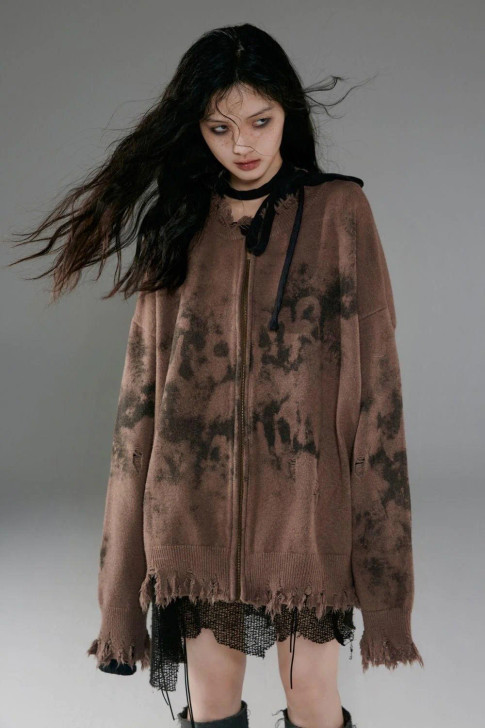 Grunge Gothic Streetwear Zip-Up Cardigan Grunge Gothic Streetwear Zip-Up Cardigan