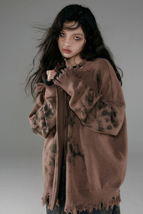 Grunge Gothic Streetwear Zip-Up Cardigan Grunge Gothic Streetwear Zip-Up Cardigan