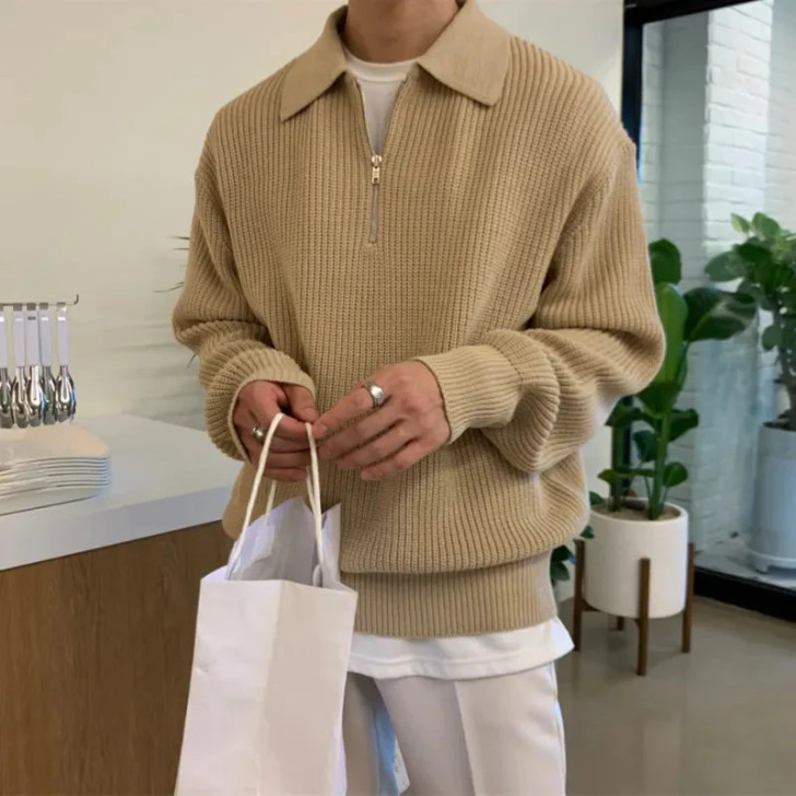 Soft Boy Office Style Quarter-Zip Sweater - Cosmique Studio