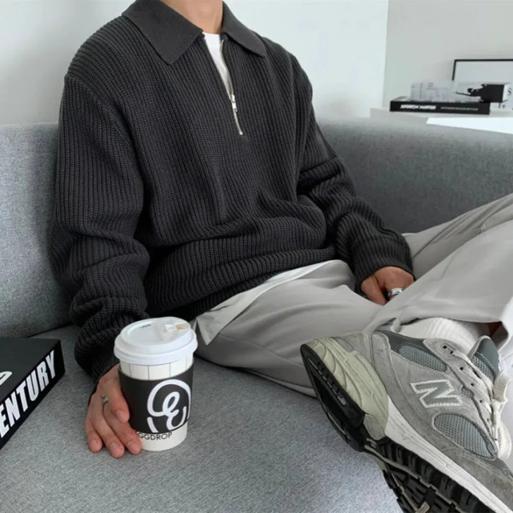 Soft Boy Office Style Quarter-Zip Sweater Soft Boy Office Style Quarter-Zip Sweater