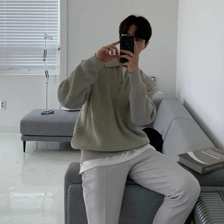 Soft Boy Office Style Quarter-Zip Sweater Soft Boy Office Style Quarter-Zip Sweater