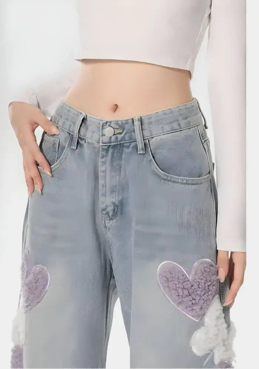 Soft Girl Heart and Butterfly Fluffy Jeans Soft Girl Heart and Butterfly Fluffy Jeans