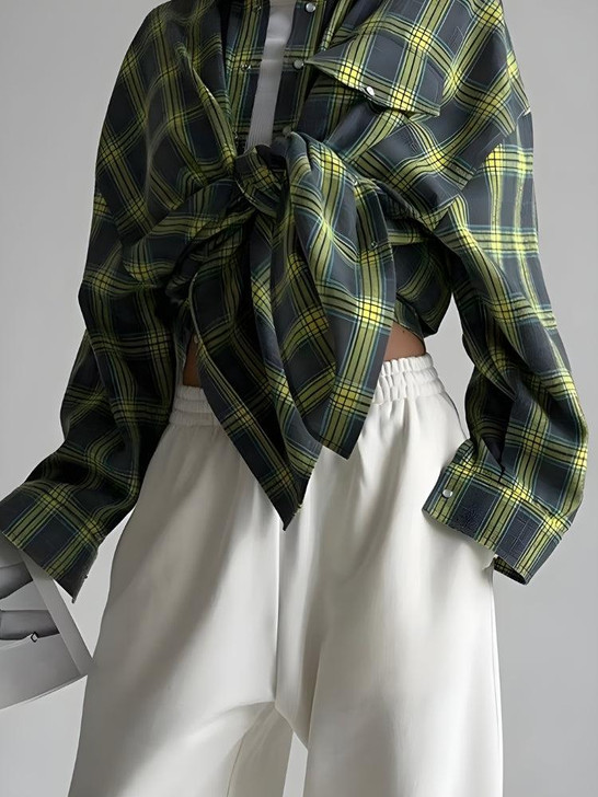 Vintage Plaid Tie-Front Shirt