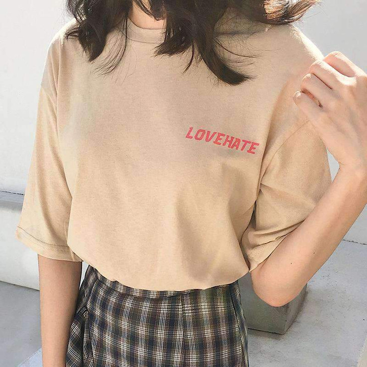 love and hate khaki tee with a drawing of wired rose crown love and hate khaki tee with a drawing of wired rose crown