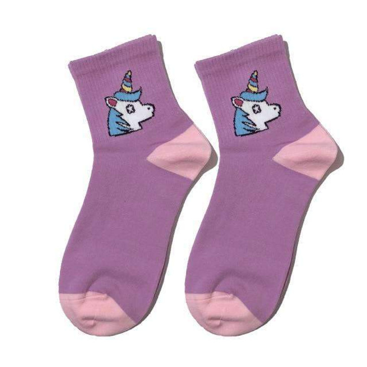unicorn head socks in purple